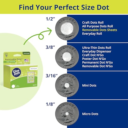 Glue Dots, Removable Dots Value Pack, Double-Sided, 1/2", .5 Inch, 600 Dots, DIY Craft Glue Tape, Sticky Adhesive Glue Points, Liquid Hot Glue Alternative, Clear - size: 1 Pack, style: Removable Dots Value Pack