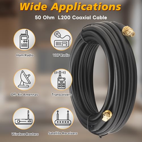SMA Coaxial Cable Upgraded 49.2Ft SMA Male to SMA Female Coax Cable LMR200 Equivalent SMA WiFi Extension Low Loss for WiFi Router, 3G 4G 5G LTE Antenna, Better Than RG58 - size: 49.2ft