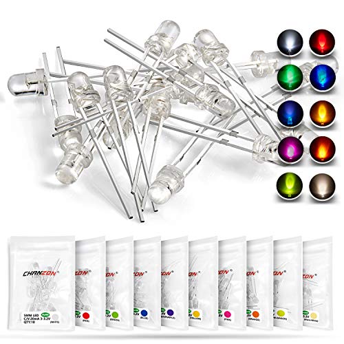 CHANZON 100pcs (10 Colors x 10pcs) 3mm LED Diode Emitting Lights Assortment - color: A) 10 Colors Assortment, size: 3mm Round Top