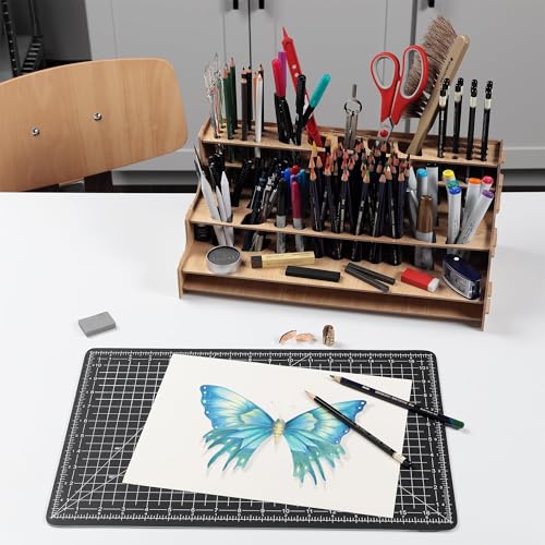 HG Art Concepts Mezzo Artist Drawing Rack - Wood Grain Laminate Multi Layer Desk Stand Professional Storage Display Organizer for Pens, Pencils, Drafting and all other Drawing Tools
