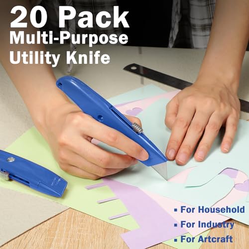 Reginary 20 Pcs Box Cutter Bulk Retractable Utility Knife, Dark Blue - color: Dark Blue