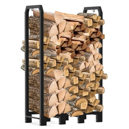 4Ft Firewood Rack Holder for Fireplace, Indoor & Outdoor Thickened Metal Firewood Storage Rack, Rust-Resistant, Sturdy, Space-Saving, Easy Assembly. - size: 4Ft