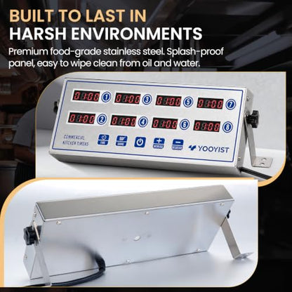 8 Channel Commercial Kitchen Timer Digital Stainless Steel Timer - color: Silver
