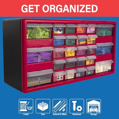 Akro-Mils 10126, 26 Drawer Plastic Parts Storage Hardware and Craft Cabinet, 20-Inch W x 6-Inch D x 10-Inch H, Red - color: Red, size: 26 Drawer, style: 1 Pack