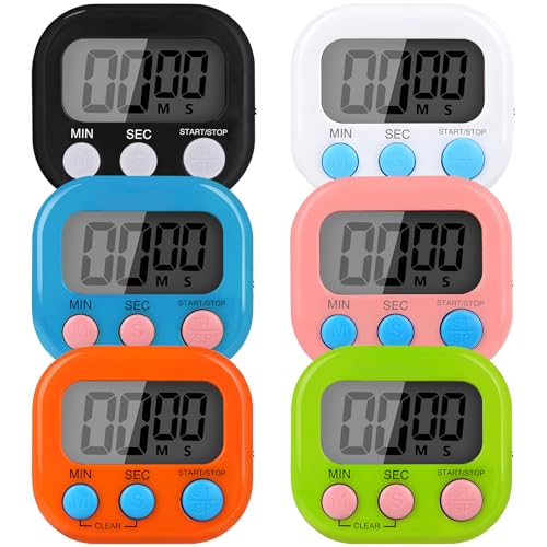 6 Pack Multi-Function Electronic Timer, Colorful Kitchen Timers Digital Magnetic, Countdown Timer, Big LCD Display Loud Alarm Kitchen Timers for Cooking, Bathing, Gym, Meeting, Classroom