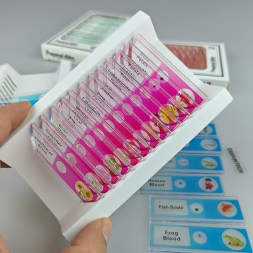48pcs Plastic Prepared Microscope Slides of Animals Insects Plants Flowers Sample Specimens for Microscopes