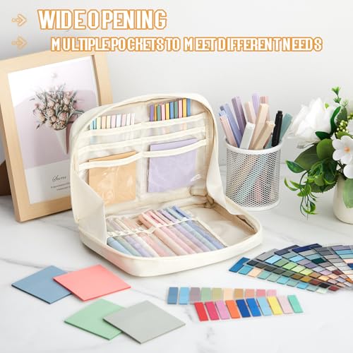 135 Pcs Book Annotation Kit Aesthetic Pencil Case Bag 12 Highlighter 11 Gel Pen 1 Marker 300 Sheet Transparent Sticky Notes Pad 2640 Index Stickers Bible Study Supplies(Kawaii,Beige) - color: Beige, style: Kawaii