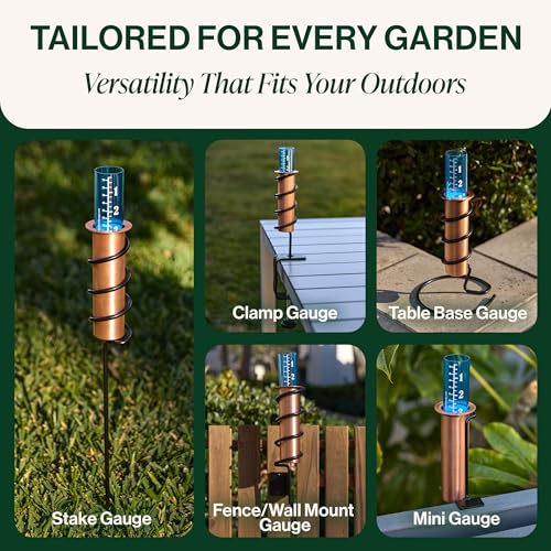 WCRG Copper Rain Gauge for Yard, Rail-Mounted Steel Clamp - Outdoor Sprinkler Gauges, Shatterproof, Winter-Safe, Accurate, Decorative - The Original Floating Rain Gauge, USA Assembled & Designed - size: Clamp