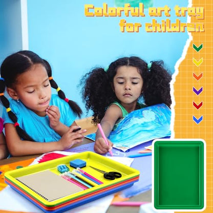 Mifoci 12 Pack Large Plastic Art Trays for Classroom, 16x12x1 Inch,Rainbow