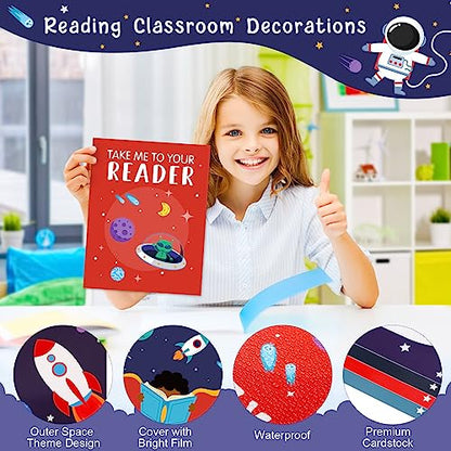 Outus 23 Pcs Reading Bulletin Board Decorations, Outer Space Read Posters
