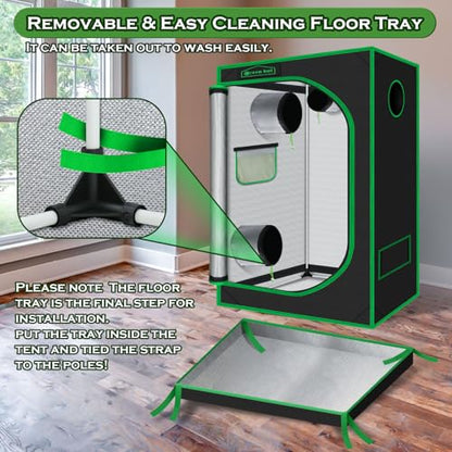 4x2 Grow Tent 48"x24"x60" 600D Mylar Hydroponic Growing Tent - size: 48"x24"x60"