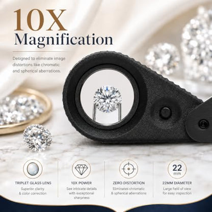 Jewelers Loupe Rechargeable Jewelry Magnifier, LED Loupe Triplet 10X with UV & LED Light for Jewelry, Watch Repair, Coins & Stamps (4 Lights Mode) - color: Black