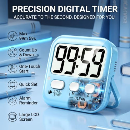 Antonki 2 Pack Digital Timer for Kids Classroom Kitchen Timers for Cooking - color: Sky Blue + Lavender Purple
