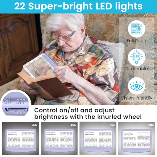 Rechargeable 5X Magnifying Glass for Reading, Large Bright Full Page Magnifier with Light, Handheld LED Dimmable Lighted, Lightweight Book Magnifier for Reading Small Prints Seniors - Purple - color: Purple