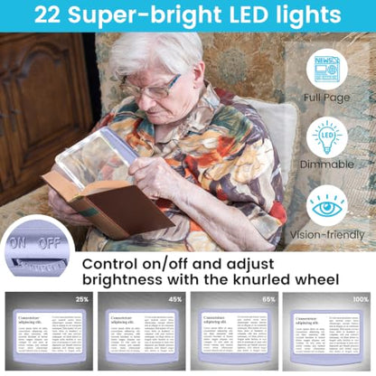 Rechargeable 5X Magnifying Glass for Reading, Large Bright Full Page Magnifier with Light, Handheld LED Dimmable Lighted, Lightweight Book Magnifier for Reading Small Prints Seniors - Purple - color: Purple