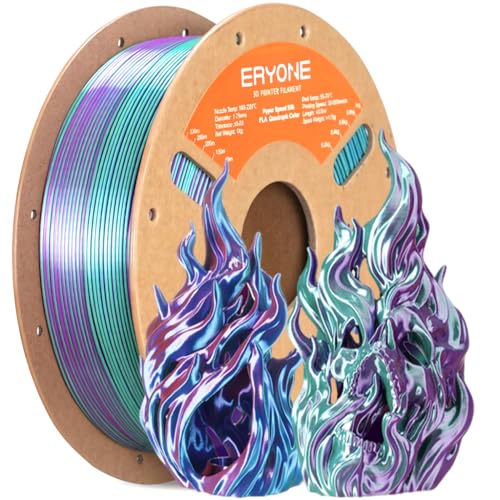 ERYONE Silk Filament PLA+ 1.75mm Shiny 3D Printer Filament, Multicolor PLA 4 in 1, 1kg (2.2LBS)/Spool, HS Silk Quadruple Color Aurora Dream (Teal Green & Violet & Electric Pink & Indigo) - color: Silk Pla+ 4 in 1 Aurora Dream