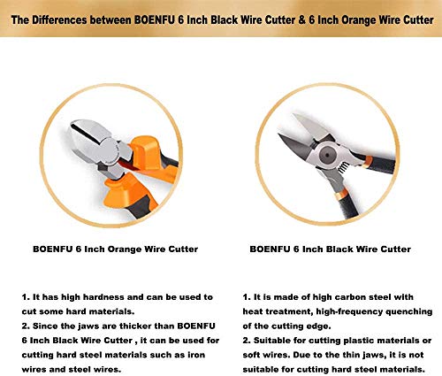 BOENFU Wire Cutters Heavy Duty Diagonal Pliers CRV Steel Comfort Grip - color: 6 Inches - 1 Pack - Orange Handle - Diagonal Cutters