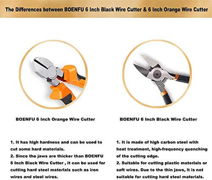 BOENFU Wire Cutters Heavy Duty Diagonal Pliers CRV Steel Comfort Grip - color: 6 Inches - 1 Pack - Orange Handle - Diagonal Cutters