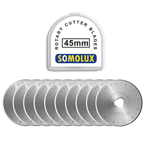SOMOLUX Rotary Cutter Blades 45mm 10 Pack Refill Fits OLFA,DAFA,Truecut Replacement, Quilting Scrapbooking Sewing Arts Crafts,Sharp and Durable - color: 45mm Rotary Blade
