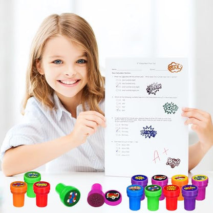 Cinrobiye 24 Pcs Hero Stampers Party Favor Set, Cute Superhero Stamps for Kids Birthday Party, Classroom Rewards, Carnival Prizes, Goody Bag Fillers, Super Hero Themed Party Supplies - color: Hero