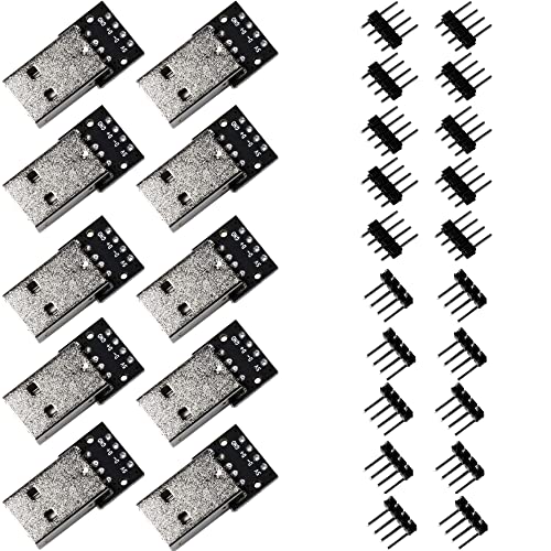 10pcs USB Type A Male Breakout Board 2.54mm/0.1" Pitch with 2Type 4 Pin Solder Pin Header (Straight and 90 Degree)