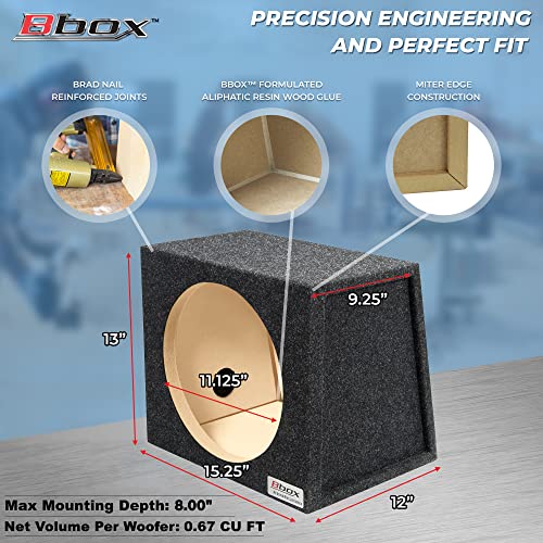 Atrend Bbox Single Sealed 12 Inch Subwoofer Enclosure - Car Subwoofer Boxes & Enclosures - Premium Subwoofer Box Improves Audio Quality, Sound & Bass - Red & Black Spring Terminals - Charcoal - size: 12 inch, style: SEALED
