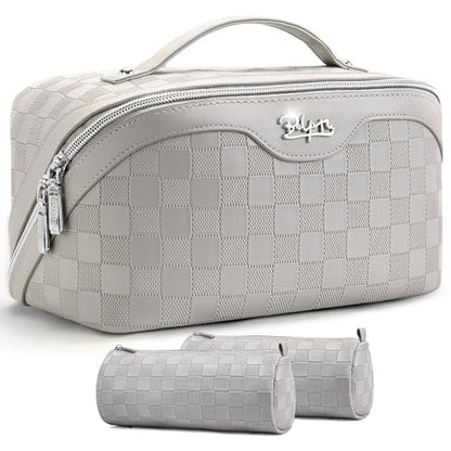 BOYATU Travel Makeup Bag Organizer: 180°Open-Flat 3 Pcs Make up Bags Set - color: 01-F-Gray