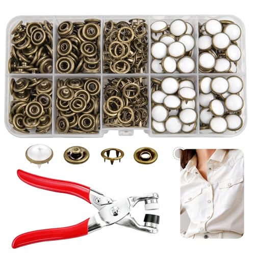 NXTOV 100 Set Pearl Snaps Button Kit with Fastener Pliers - color: White 2-10mm Pearl Snaps