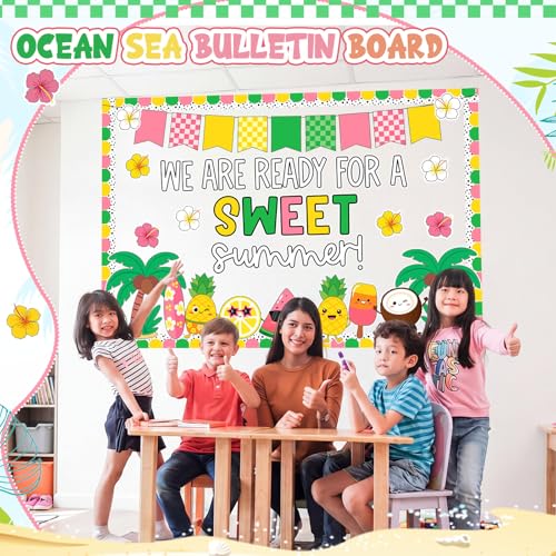 Epakh Summer Bulletin Board Decorations Set We are Ready for a Sweet Summer Classroom Decor with Fruit Palm Trees Cutouts for Teacher Wall Door Hawaii Beach Theme Classroom Display - style: Sweet Summer