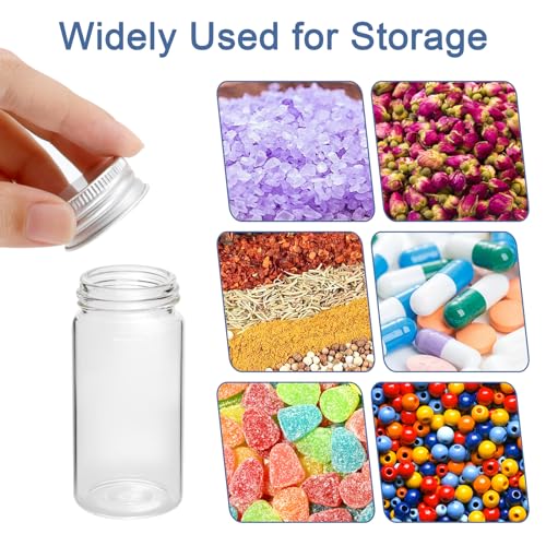 30 Pcs Glass Test Tubes with Screw Caps, 25ml Reusable Transparent Flat Bottomed Container Tubes Empty Clear Glass Sample Test Bottle for Candy Storage Bath Salts Liquids Art Craft (25ml) - size: 25ml