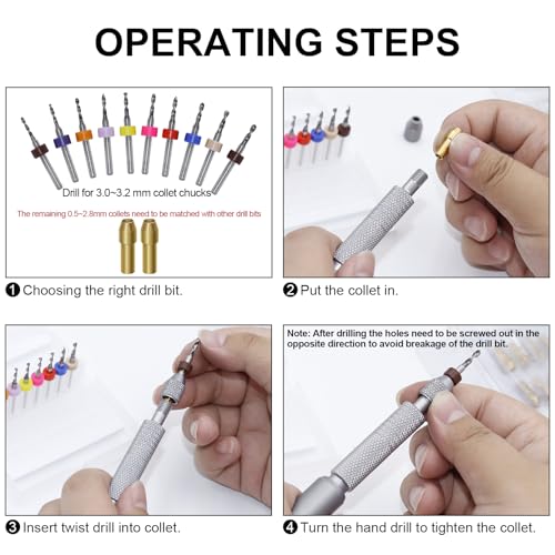 Manual Pin Vise Hand Drill Set, 21PCS Micro Drill Bits - color: Silver