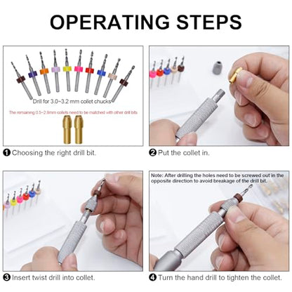 Manual Pin Vise Hand Drill Set, 21PCS Micro Drill Bits - color: Silver