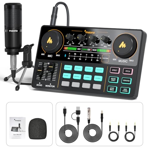 MAONO Podcast Equipment Bundle with Audio Mixer & 3.5mm Mic for Streaming - color: AU-AM200-S1 Black