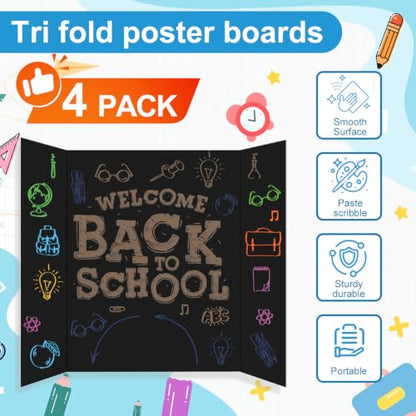 ISAIDNO 4 Pcs Trifold Poster Board, Medium 26 x 17 in, Black Poster Boards - color: Black, size: 26 X 17 inches