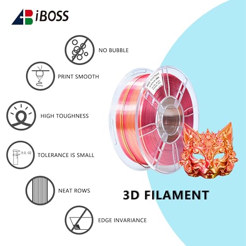 iBOSS Silk PLA Plus 1.75mm Dual Color Filament, Clog-Free Shiny 3D Printer Filament, 1kg Spool(2.2lbs), Dimensional Accuracy +/- 0.02 mm, Fit Most FDM Printer(Silk Red and Gold) - color: B_ Dual Red & Gold