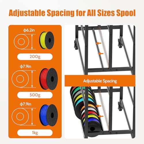 3D Printer Filament Cart, 2 Rows Filament Storage Rack Shelf for PLA/TPU/ASA/Nylon Filament Metal Storage Rack with Storage Board, 3D Printer Accessories for Workshop Garage Office Storage Tire Rack