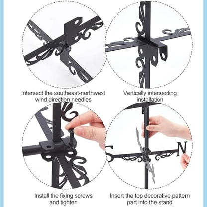 Metal Weather Vane Black Wind Vanes Indicator Wind Measuring Tool Weathervane Roof Mount for Gardens Outside Farmhouse Farm Barn Sheds Patio Decorations