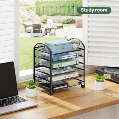 Simple Trending 6 Tier Paper Organizer, Desk Organizer with Handle, Black - size: 13.1" x 8.8" x 14.3"