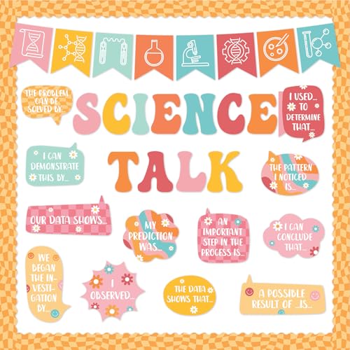 Hippie Science Bulletin Board Set Groovy Classroom Decorations Science Talk Bulletin Board Decorations Educational Paper Cutouts for Elementary Middle School Wall Decor Back to School Teacher Supplies - style: Hippie