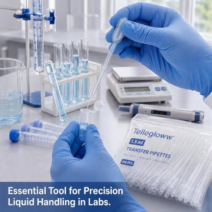 Tellegloww 250 Pcs 1.5ml Transfer Pipettes, Fine Tip LDPE Liquid Dropper - size: 1.5ml