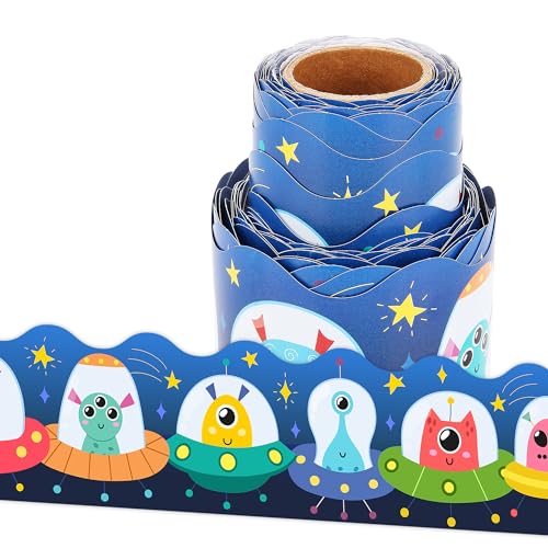 Lucleag 36 Feet Alien Bulletin Board Border Roll, Cute Outer Space Aliens Bulletin Board Border Trim for Back to School Party School Classroom Office Bulletin Board Decorations - style: Alien