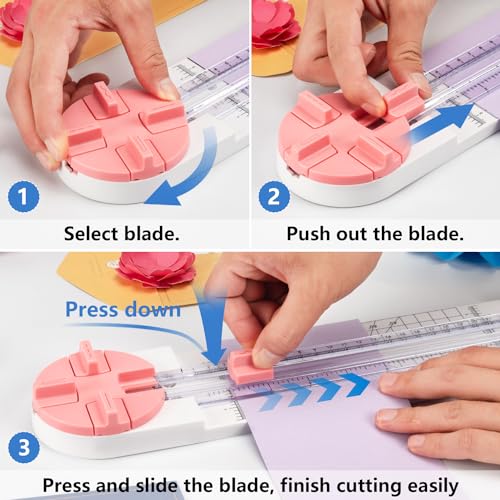 Ecraft Pink Paper Cutter 4-in-1 Paper Trimmer Multi-Function Scrapbooking Tool with Straight, Wave, Perforated & Creasing Blades for Craft Paper,Cardstock, Coupon, Label, Photo,Postcard - color: Pink