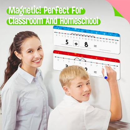 8 Packs Magnetic Number Line Boards, Dry Erase Writable and Erasable Math Board Addition & Subtraction White Board Magnets for Kids, Students, Classroom and Home (Each Measures 12” x 3.5”) - color: Stars（magnetic Boards）, size: 0-10/0-20 -8 Packs