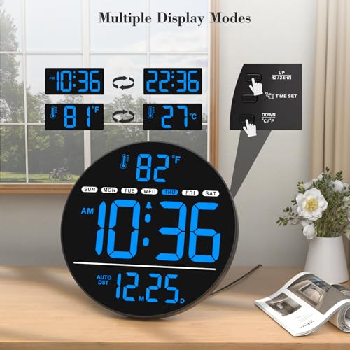 WallarGe Electric Large Digital Wall Clock with LED Display - color: Blue