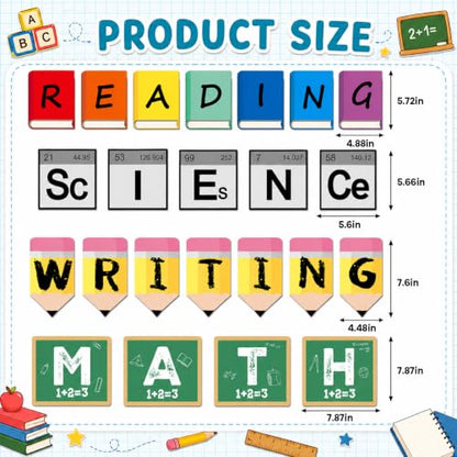 23Pcs Core Subjects Classroom Decoration Bulletin Board Set Science Reading Math Writing Bulletin Board Paper Book Sign Classroom Decor for Back to School Elementary Blackboard Craft Wall Decor