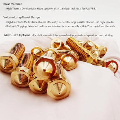 16Pcs Volcano Nozzles kit, Vyper Nozzles kit, Brass 3D Printer Nozzles Kit 0.2/0.4/0.6/0.8mm Compatible for Artillery Genius, Sidewinder X1, X2, Anycubic Vyper, Kobra Plus/Kobra Max 1.75mm Filament, - style: 16Pcs Volcano Nozzles kit