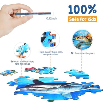 DIGOBAY Underwater Ocean Floor Puzzle for Kids Ages 4-6, Shark Toys for Boys Girls, 70 Pieces Large Jigsaw Shark Puzzles for Kids Ages 4-8, Educational Ocean Animals Toys for Birthday Christmas - style: Underwater