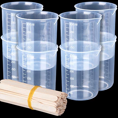 LEOBRO 8PCS Resin Mixing Cups, 300ML Plastic Measuring Cups for Resin, Paint Mixing Cups, Plastic Beakers, Liquid Measuring Cups