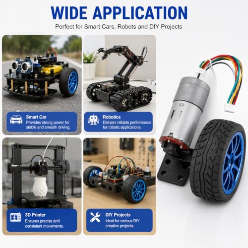 DC Motor with Encoder, Motor DC 12V GearboxMotor with Mounting Bracket 500RPM 65mm Wheel Kit for Smart Car Robot DC12V JGA25-371 (Speed 130) - size: Speed 130