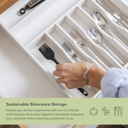 KitchenEdge Silverware & Utensil Organizer | White Bamboo, 18-33 In - color: White Bamboo, size: From 18" to 33" Wide